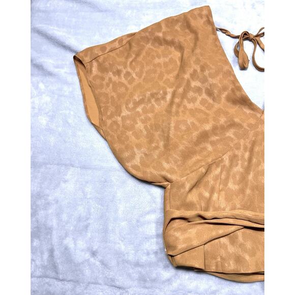 Anthropologie Current Air XS Tie Open Back Wrap Blouse Golden Leopard Print NWT - Picture 10 of 13